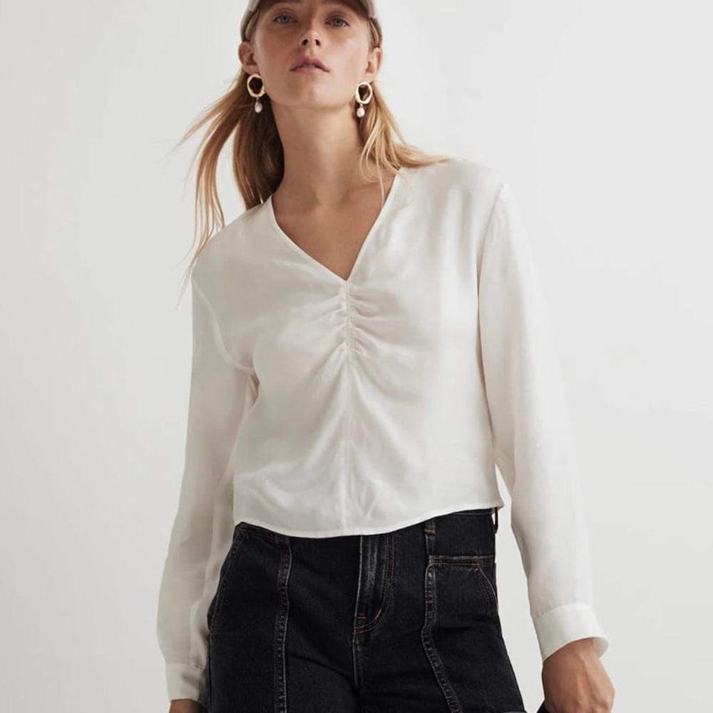 NWT Madewell Brushed Ruched-Front Top Lighthouse White
